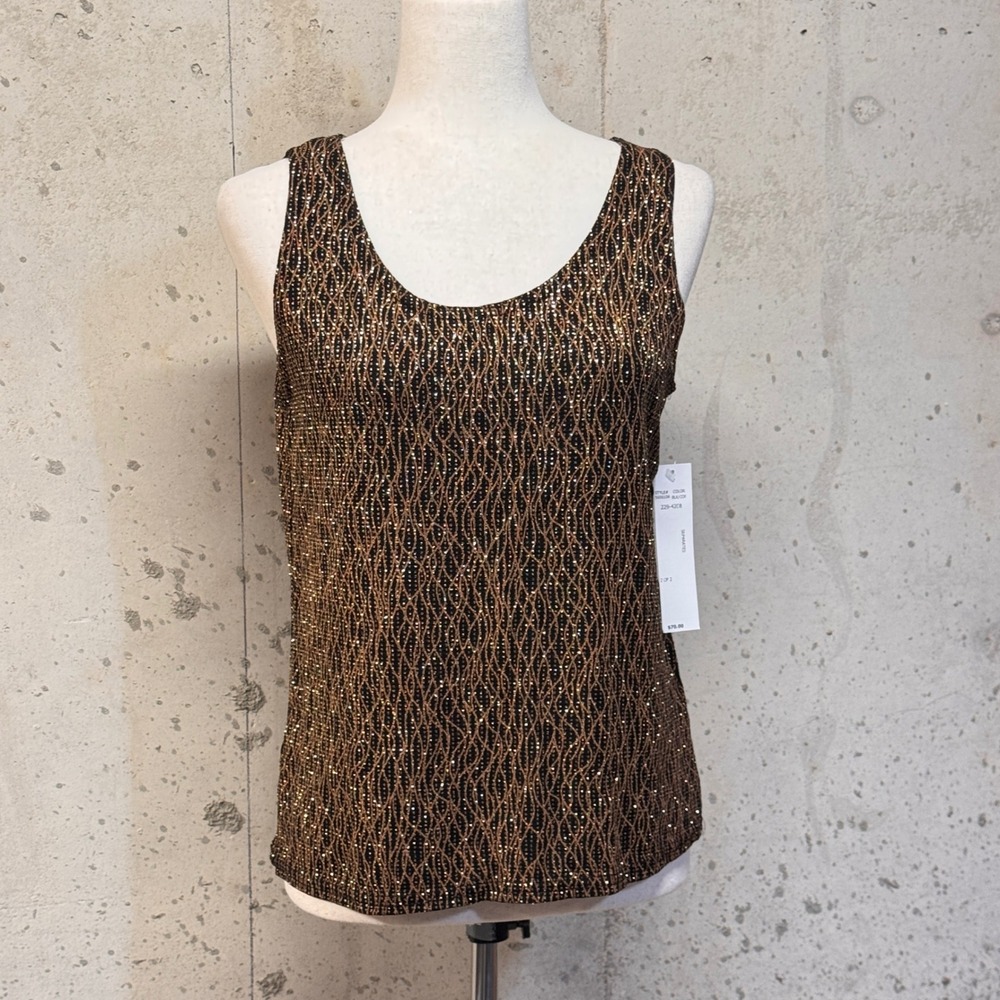 Blu Sage Tank Top Womens Large Black‎ Gold Metallic Sparkle Party Glam 565610A